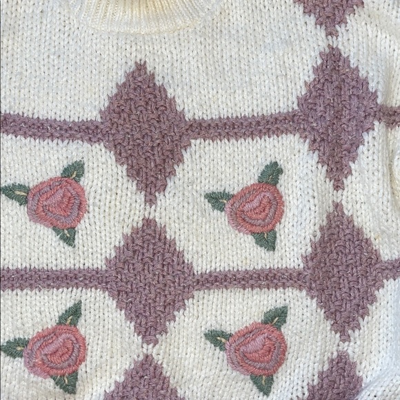 Huntington ridge vintage Floral Patterned Sweater - Cream and Pink size large - Picture 2 of 6